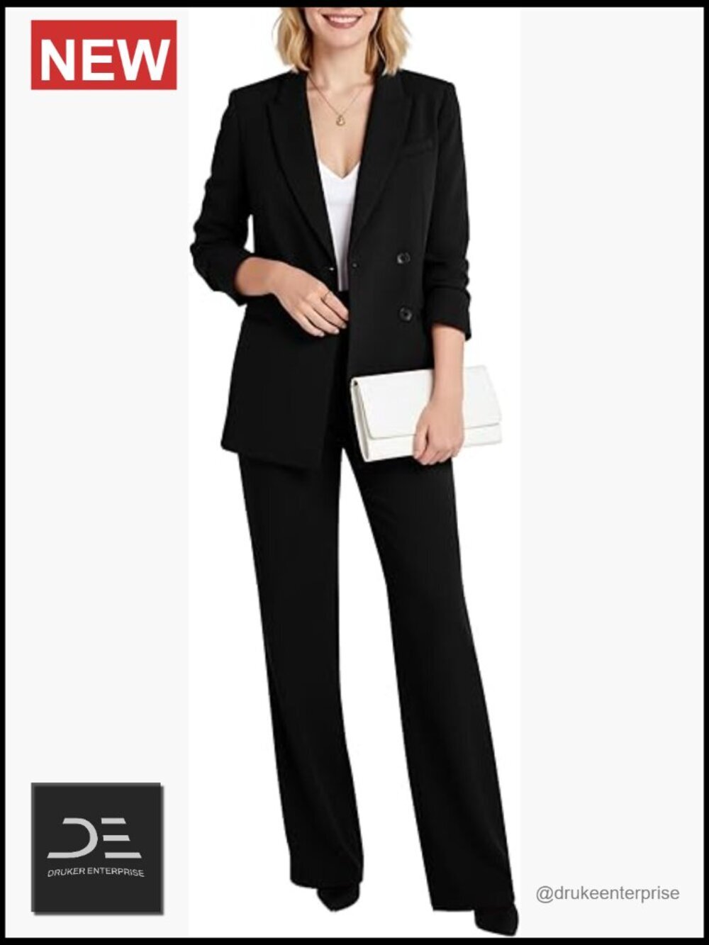 2 Piece Business Casual Suit Set Blazer Wide Leg Pants Office Outfit